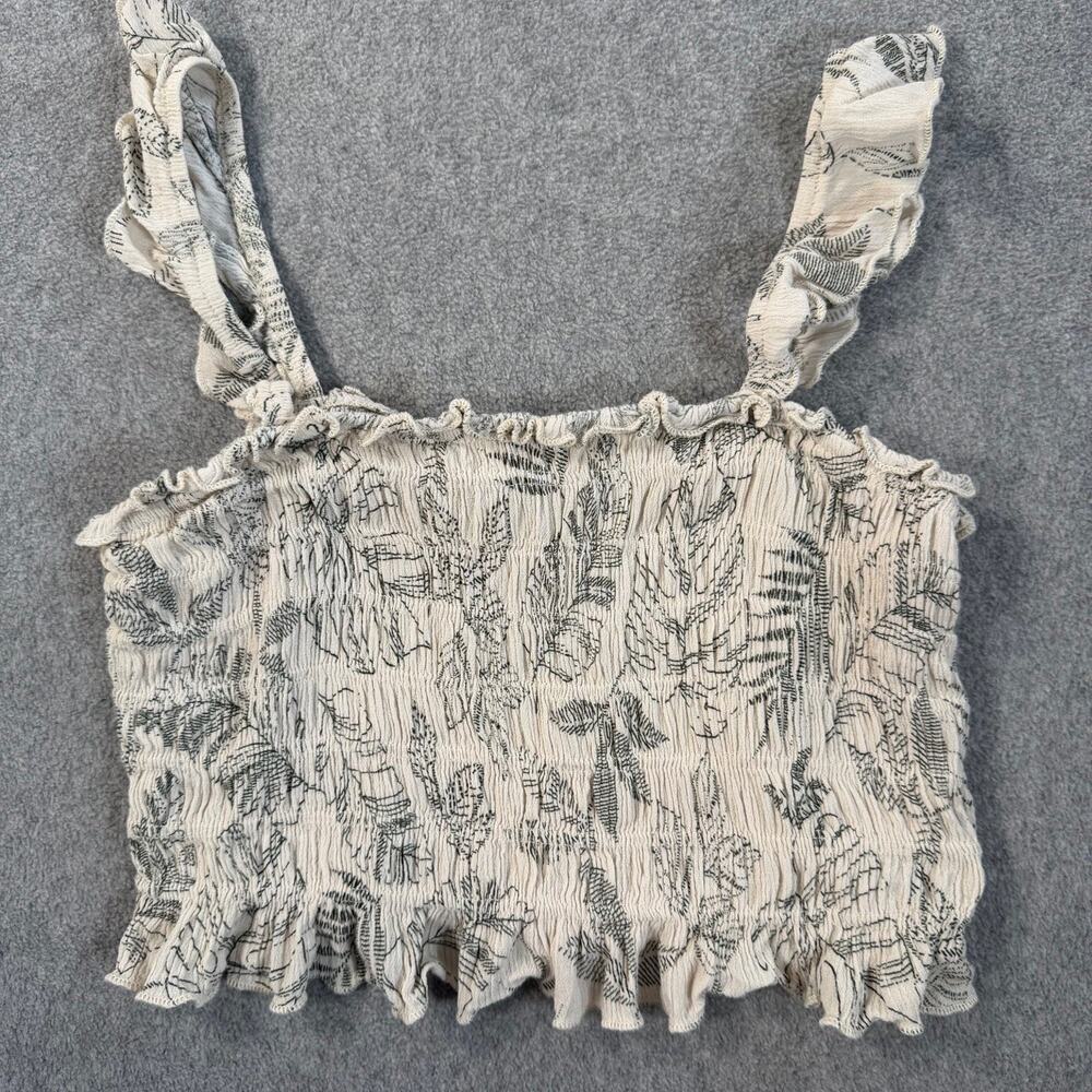 Paper Crane Women's Small Smocked Crop Top Ruffled Leaf Print Strappy Tank